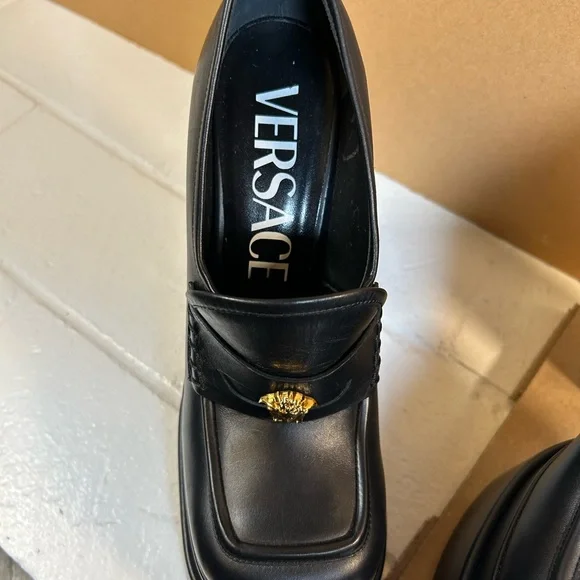 Versace Aevitas Black and Gold Platform Heels - Picture 5 of 9